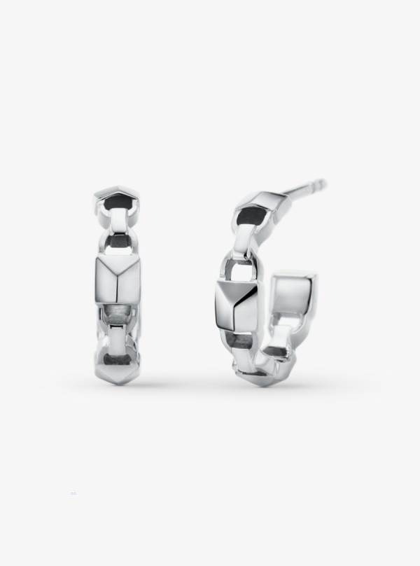 Damske Nausnice Michael Kors Precious Metal-Plated Sterling Silver Mercer Link Mini Hoops Strieborne - Šperky Michael Kors Obchod | RNMWF-5643